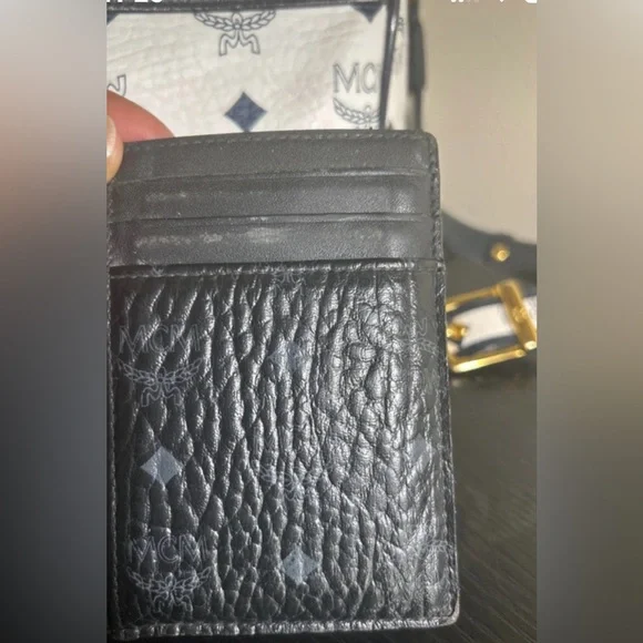 MCM Black Visetos Authentic Leather Card Holder